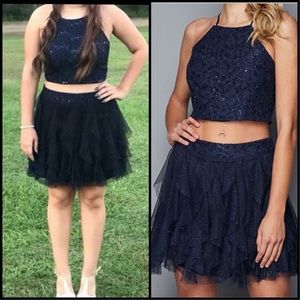 2 piece navy blue homecoming dress